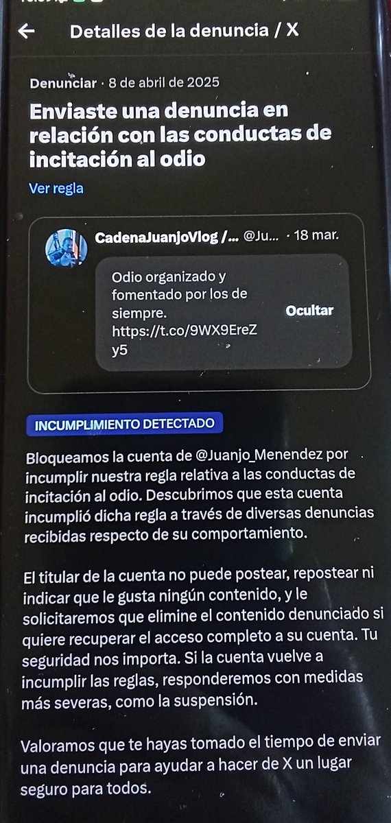 📢"TRISTE ÚLTIMA HORA PARA LAS TRAMPAS"📢
Las normas de X también castigan a quienes hacen uso fraudulento de las mismas e incitan al 0dio mintiendo.
Juanito el del Vlog:A BORRAR POR INCITACIÓN AL 0di0