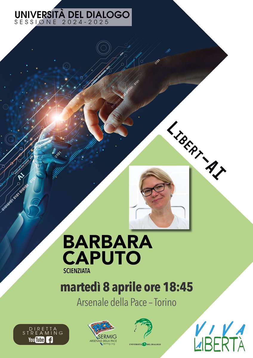 Tra poco incontro #unidialogo con Barbara Caputo docente al Poli che dialogherà sul tema #Libert-AI
