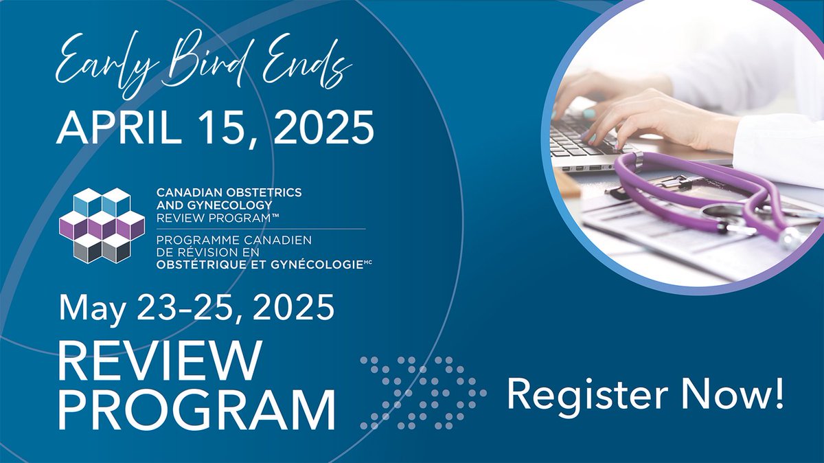 CanObgynRev's tweet photo. Register now and SAVE! The Canadian Obstetrics and Gynecology Review Program (COGRP) MAY 23-25, 2025 Early Bird rates end April 15th, 2025.

Visit https://t.co/qU0ThmVNCl for more info and to register.

#COGRP2025 #obgyn #obgynlife #obgynresidency #PGY4 #PGY5 #IMG https://t.co/g7Xwj4sYdr