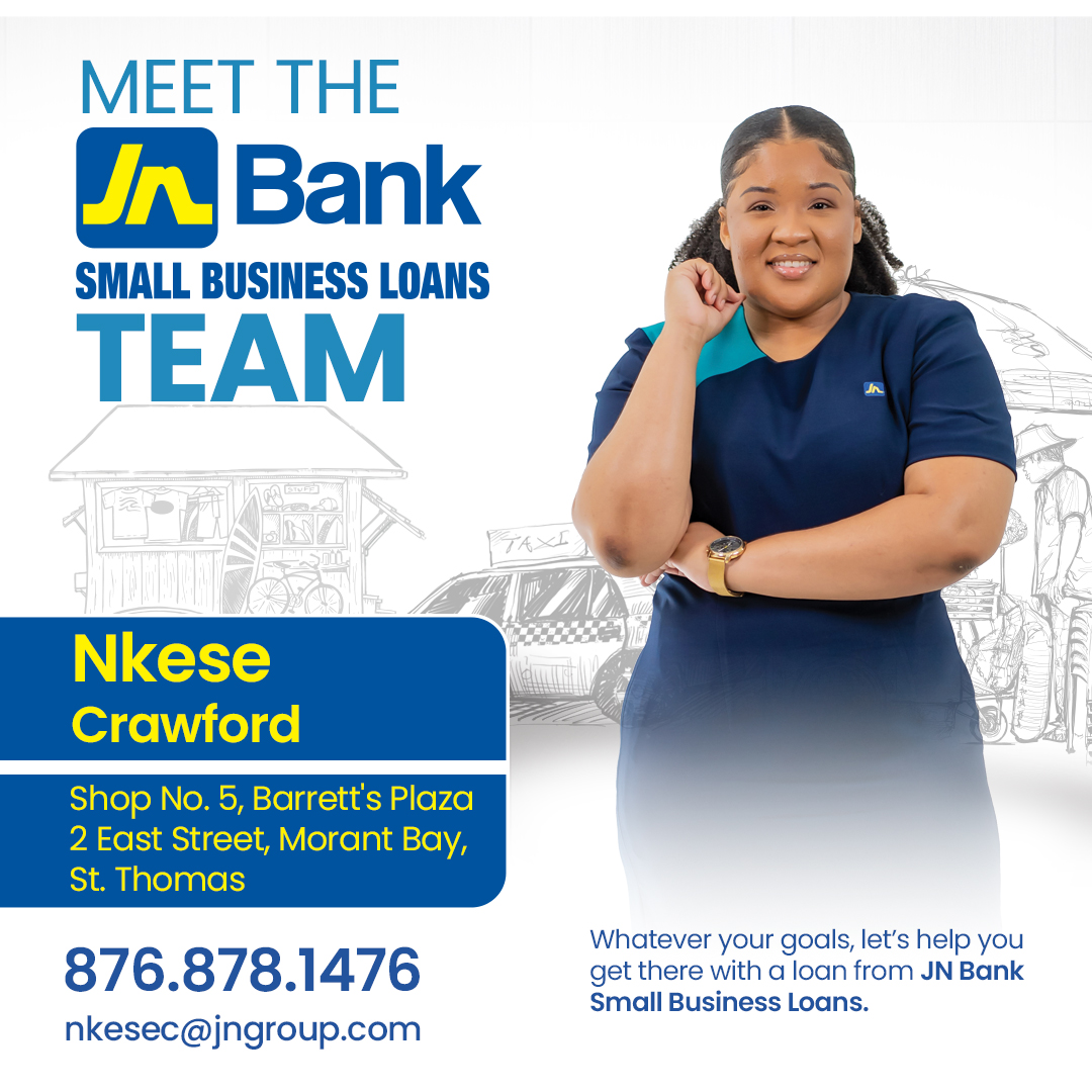 Every big success starts with a first step! Take yours today with expert guidance and funding from JN Bank Small Business Loans. Nkese is here to help you grow and thrive.

Message her on WhatsApp at 1(876) 878-1476 for more information on JN Bank’s MSME funding solutions.