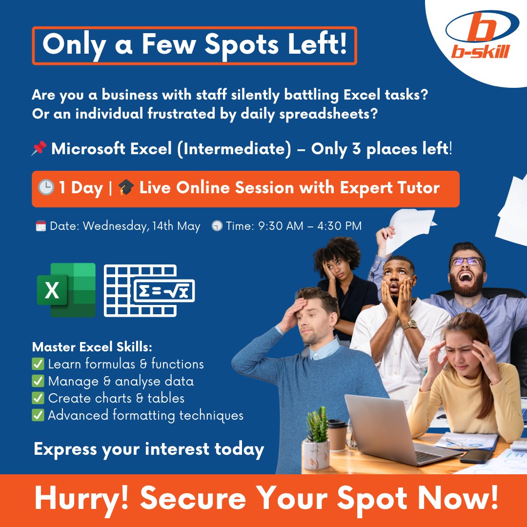 bskill2000's tweet image. 📣 Tired of silent Excel struggles? You're not alone.
Let us help you turn frustration into confidence.
👉 Express your interest today: Contact 03339000694 or email angela.thompson@b-skill.com
#BSkill #ExcelTraining #ExcelCourse #MicrosoftExcel #OnlineLearning #LearnExcel