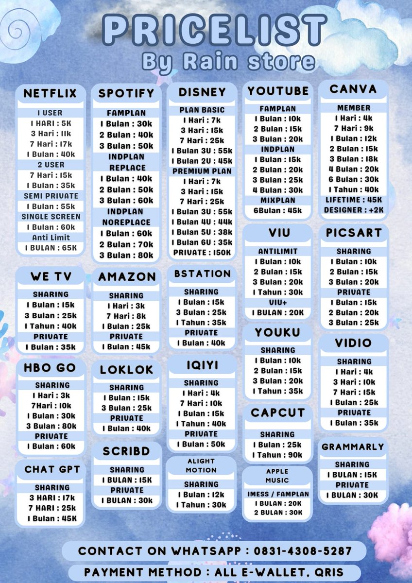 muefse's tweet photo. WTS WTB APLIKASI PREMIUM READY

WA💌https://t.co/ZMXKucKTTr

NETFLIX VIU VIDIO AMAZON PICSART YOUKU IQIYI BSTATION APPLE MUSIC WETV CANVA CAPCUT DISNEY SPOTIFY YOUTUBE CHATGPT DUOLINGO LOKLOK All

#zonauang #zonajajan
7252536383 https://t.co/1SLawQOMpP
