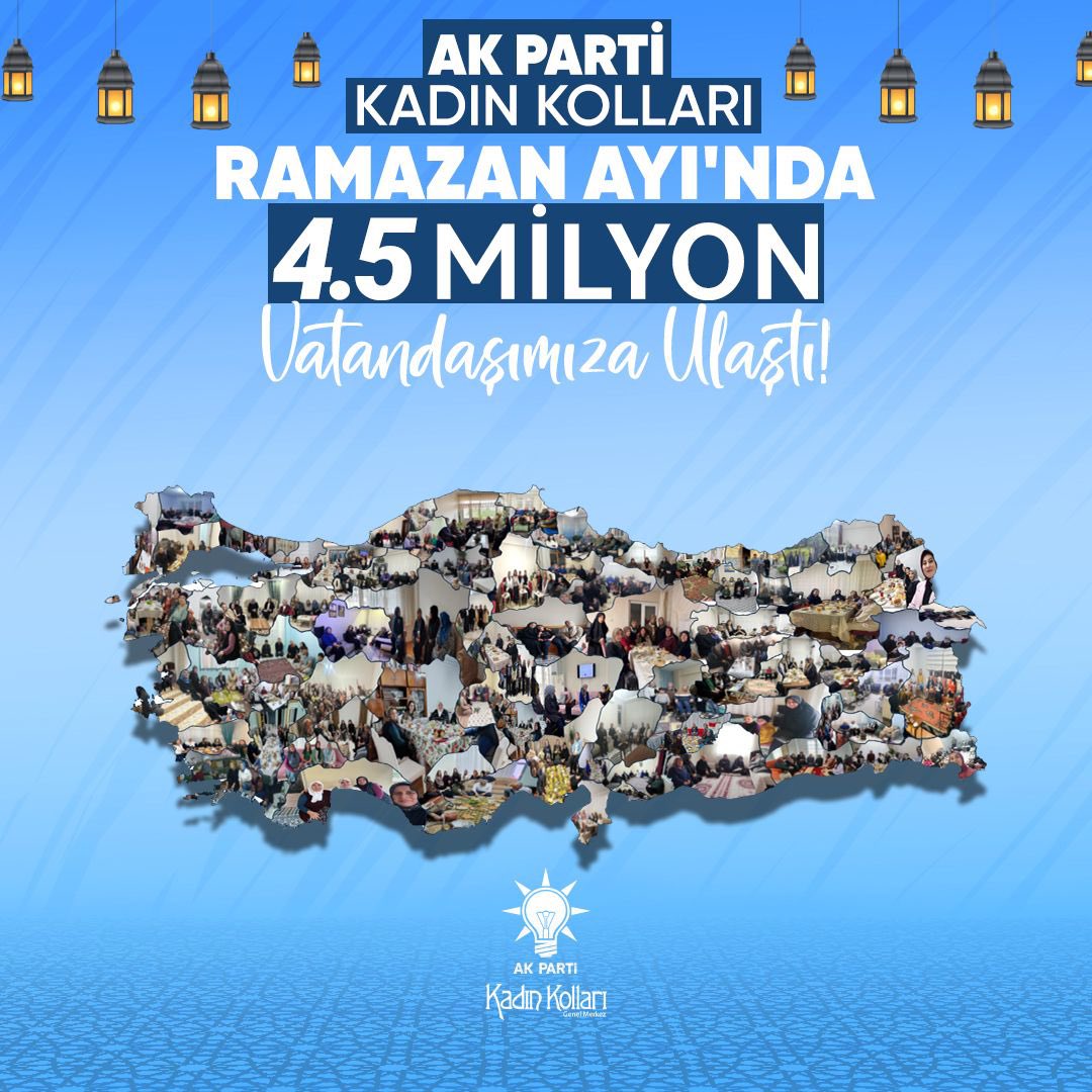AK Parti Kadın Kolları olarak Ramazan Ayı’nda 81 ilde 4,5 milyon vatandaşımıza ulaştık!

Kadın Kolları Teşkilatlarımız; iftar sofralarından hane ziyaretlerine, salon programlarından saha çalışmalarına kadar her yerdeydi.

Türkiye Yüzyılı’nın ruhunu tüm Türkiye’ye yaydık.