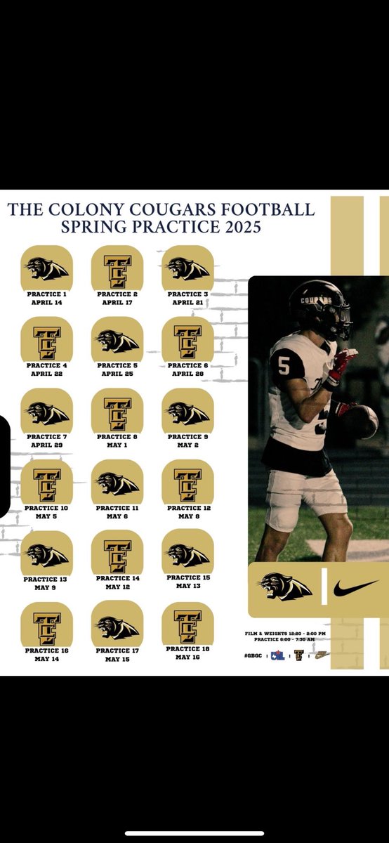 Spring schedule, let’s work! <a href="/TCougarfootball/">TCHS Cougar Football</a>