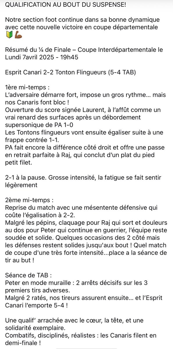EspritCanari02's tweet photo. Qualification pour l’EC en 1/2 finale de la coupe départementale !
#sectionfoot #espritcanari #foota7 https://t.co/A1Wk0rQz6P