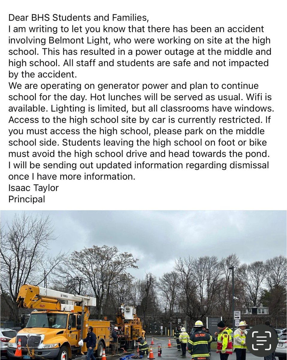 See message below from BHS principal regarding utility incident outside BHS