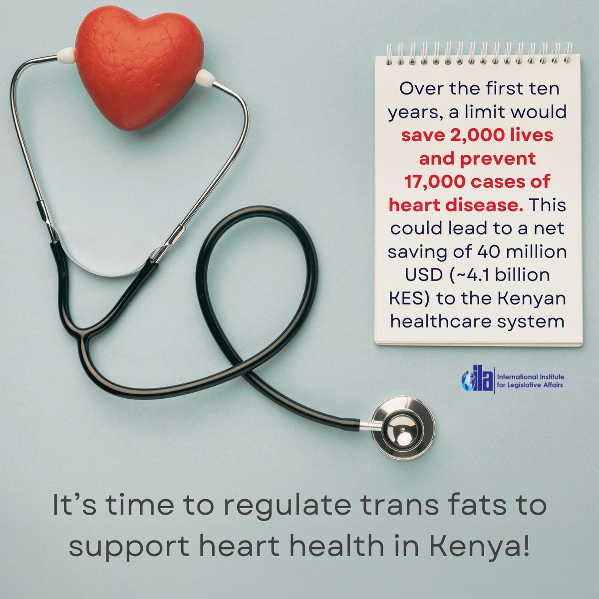 Introducing regulations to limit Industrially produced trans fats (iTFA) in our food supply will reduce the prevalence of cardiovascular diseases, save lives, and reduce healthcare costs. 
This would be a major step forward in protecting the health of Kenyans 

#WorldHealthDay