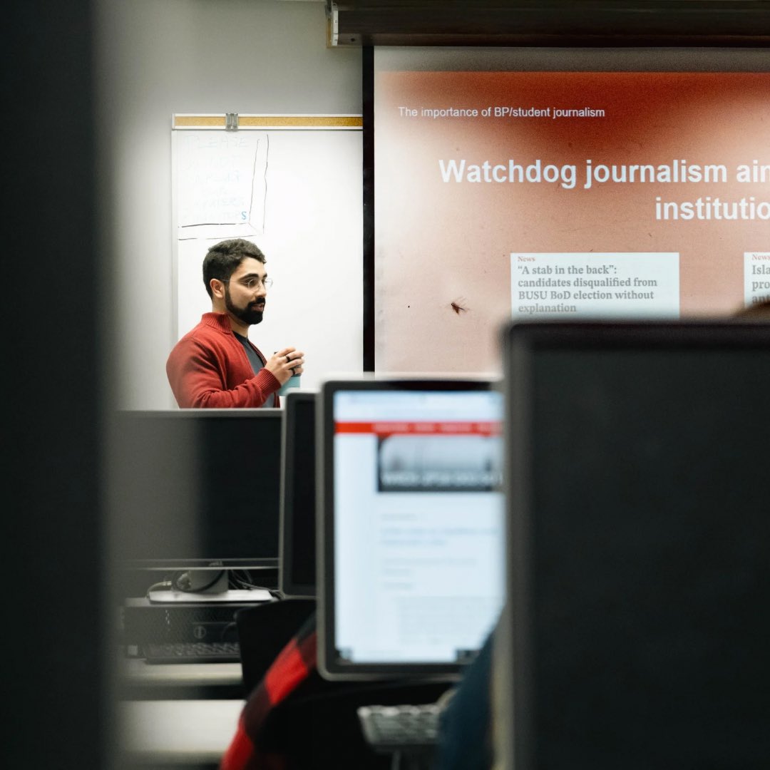 Our Editor-in-Chief, Haytham Nawaz, had the opportunity to speak with students in a News and Media Analysis course about The Brock Press at Brock University. It was a full-circle moment!