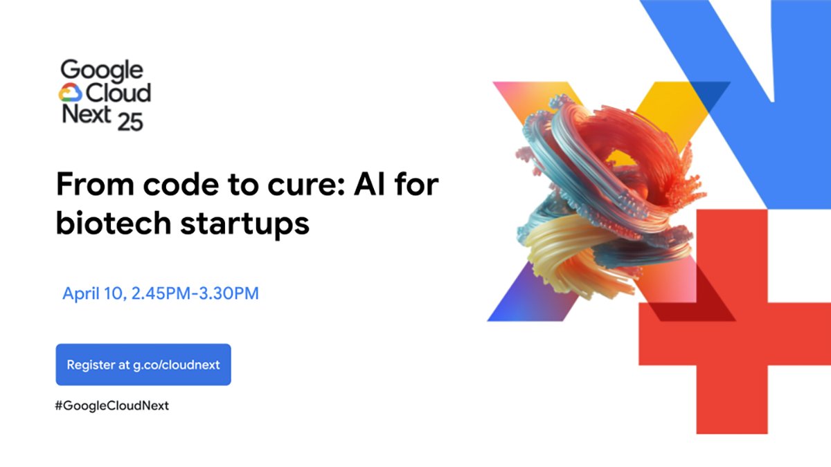 Isomorphic Labs (@isomorphiclabs) on Twitter photo If you are attending
<a href="/googlecloud/">Google Cloud</a> Next don’t miss our CTO <a href="/SergeiIakhnin/">Sergei Yakneen</a>
speaking on a panel, From Code to Cure: AI for biotech startups at 2.45 PDT on Thursday, 10 April. You can also catch Sergei’s presentation on AI-powered drug design at 10.45 PDT on the same day. Register If you are attending
<a href="/googlecloud/">Google Cloud</a> Next don’t miss our CTO <a href="/SergeiIakhnin/">Sergei Yakneen</a>
speaking on a panel, From Code to Cure: AI for biotech startups at 2.45 PDT on Thursday, 10 April. You can also catch Sergei’s presentation on AI-powered drug design at 10.45 PDT on the same day. Register