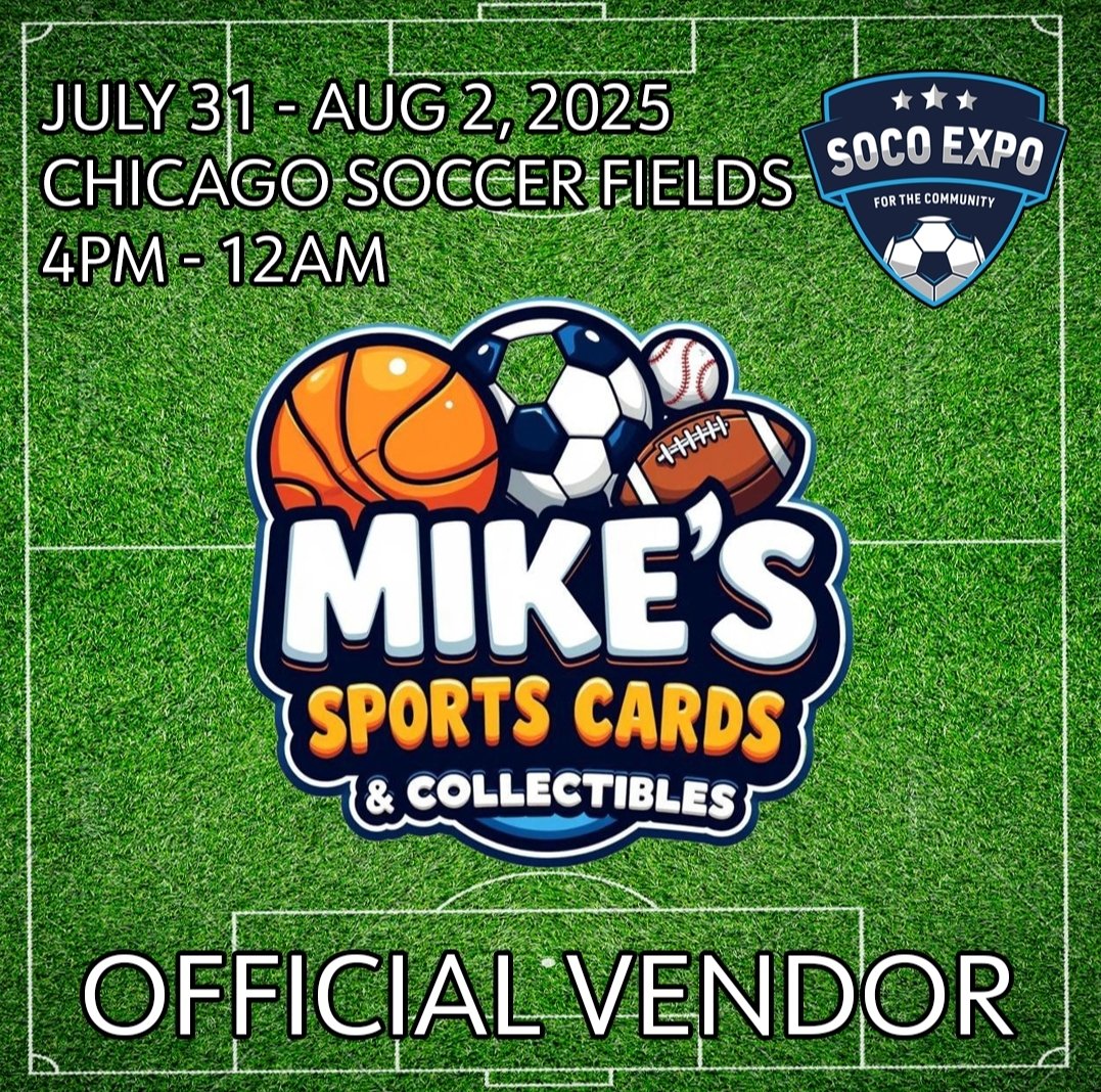 thesocoexpo's tweet photo. Welcoming  mikejohnson9334 as an official vendor

FREE TO ATTEND
FREE GIVEAWAYS
Bar and Restaurant, and ice cream  on site

Biggest Soccer Card Show in history!

6 indoor fields 
Daily Tournaments 
Skills competition 
150+ Tables

You don't want to miss this! https://t.co/5ywBreaogL