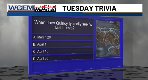 WGEMWeather's tweet photo. On Tuesday's, we have some fun on WGEM's First Alert Weather Now with trivia! Take a guess as to what you think today's answer may be by *texting* our text line! 217-577-1038 Then, check out First Alert Weather Now later on today to see the answer! https://t.co/7tN5MoSeyk https://t.co/eSokICa82V
