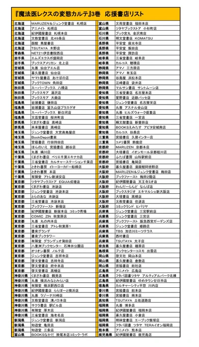 書店特典を付けてくださるバンチコミックス販売協力店様と応援団書店様の一覧はこちらになります
両方にお名前のある書店様では特典が2枚ついてきます✌️ 