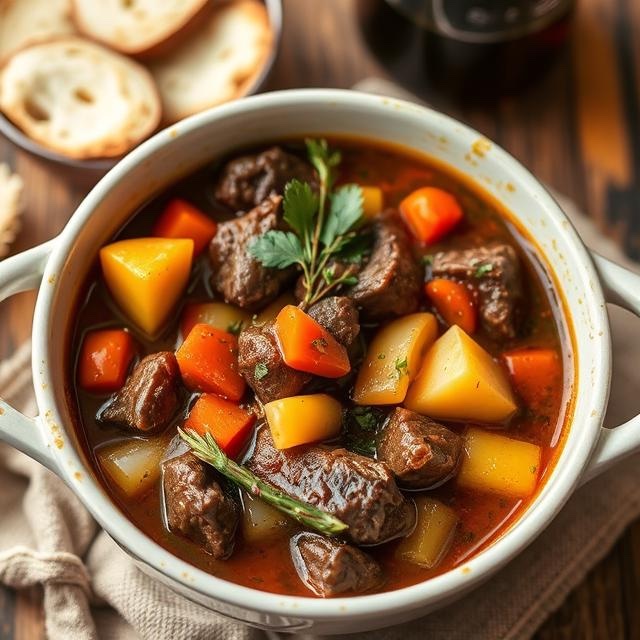 The_Sizzle_App's tweet photo. On The Hob Beef Stew
Prep Time: About 20 minutes
Cook Time: Approximately 1 to 1.5 hours

Ingredients:
• 1 lb (450g) beef stew meat, cut into 1-inch cubes
• Salt and pepper, to taste
• 2 tbsp all-purpose flour (for dusting)
• 2 tbsp olive oil
• 1 large onion, chopped
• 3 garlic cloves, minced
• 3 cups beef broth
• 1 cup red wine (optional; substitute with additional broth if preferred)
• 2 medium potatoes, peeled and diced
• 3 medium carrots, peeled and cut into 1-inch chunks
• 2 celery stalks, sliced
• 1 cup diced tomatoes (fresh or canned, drained)
• 1 tsp dried thyme
• 1 tsp dried rosemary
• 1 bay leaf
• 1 tbsp Worcestershire sauce

Instructions:
1. Prep & Brown the Meat:
• Season the beef cubes with salt and pepper.
• Lightly dust the meat with flour.
• In a large, heavy pot or Dutch oven, heat the olive oil over medium-high heat.
• Brown the beef in batches until a nice crust forms on all sides; remove and set aside.

2. Sauté Aromatics:
• In the same pot, add the chopped onion and garlic.
• Sauté for about 3–4 minutes until the onion softens and becomes translucent.

3. Deglaze and Simmer:
• Return the browned beef to the pot.
• Pour in the beef broth and red wine (if using).
• Add the diced tomatoes, thyme, rosemary, bay leaf, and Worcestershire sauce.
• Bring the mixture to a simmer, scraping up any browned bits from the bottom.

4. Add Vegetables:
• Stir in the diced potatoes, carrots, and celery.
• Reduce the heat to low, cover, and let simmer for 1 to 1.5 hours, or until the beef is tender and the vegetables are cooked through.

5. Finish & Serve:
• Taste the stew and adjust seasoning with additional salt and pepper if needed.
• Remove the bay leaf before serving.

#BeefStew #StovetopCooking #HeartyMeals #ComfortFood #HomeCooking #DinnerTime #FamilyMeal #EasyRecipes #Foodie #CozyCooking