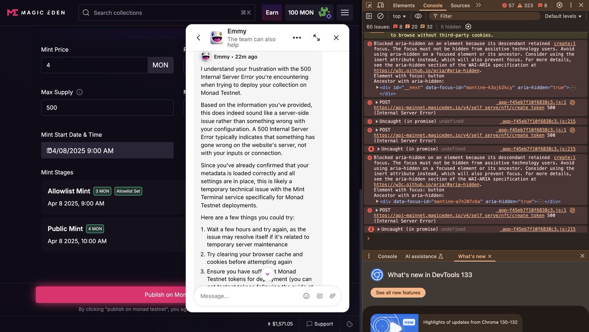 We’re encountering a 500 Error on ME and are coordinating with their team for a swift resolution.

Due to this glitch today’s mint is postponed; new date will be shared soon. 

Like, RP, and drop your wallet below to get on the whitelist.