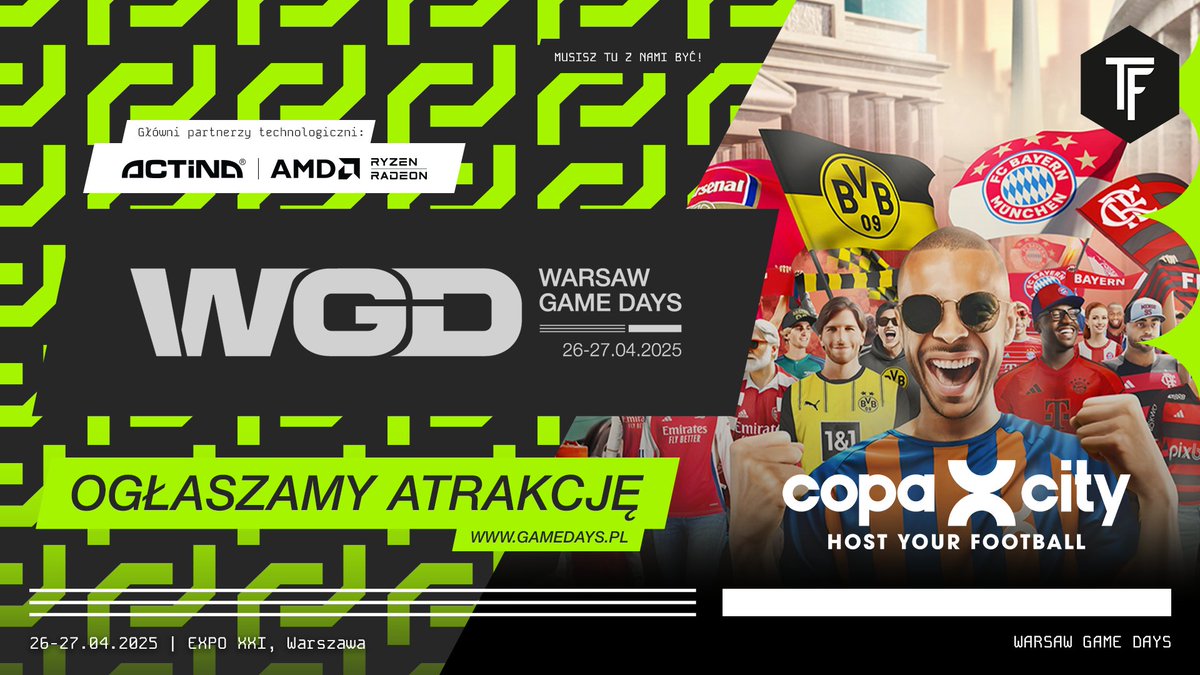 Ogłaszamy kolejną atrakcję! Na WGD pojawi się stoisko gry polskiego studio Triple Espresso, <a href="/CopaCityGame/">Copa City</a>, w której topowe kluby piłkarskie powierzają Ci organizację swoich spotkań.
Pozycja obowiązkowa dla fanów piłki!
