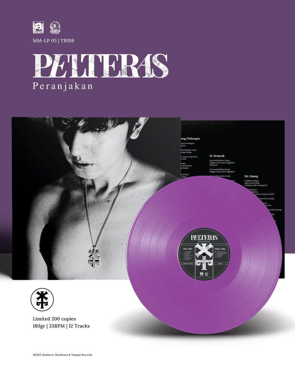 pelteras's tweet photo. Debut album penuh kami, Peranjakan, hadir dalam format fisik untuk pertama kalinya.

Dirilis hanya sebanyak 200 piringan hitam saja oleh Maldoror Manifesto (Indonesia) dan Tampui Records (Malaysia).

Pra-pesan dibuka sekarang hingga 15 April 2025 🍷 https://t.co/hjJ4Bi0B7A