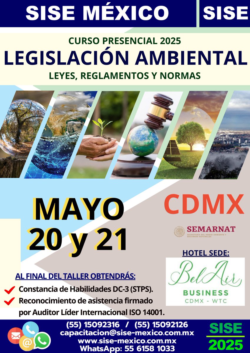 SISEMEXICO's tweet photo. Inscríbete a este CURSO de “Legislación Ambiental” y conoce todo el marco legal y sus requerimientos en materia ambiental. #SISEMEXICO #STPS #ISO14001 #SistemadeGestion #CONAGUA #MedioAmbiente #SEMARNAT #Productividad #PrevencionDeLaContaminacion #PROFEPA #ContaminacionAmbiental https://t.co/EM4hoosGJg