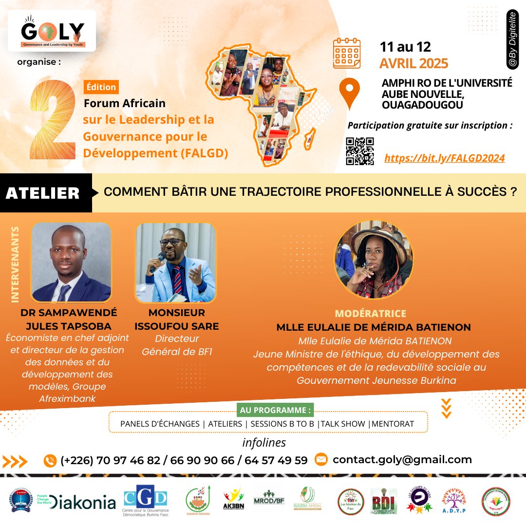 GolyBF's tweet photo. [ FALGD 2025 : À la rencontre de nos intervenants inspirants ]

À FALGD 2025, découvrez comment bâtir une carrière à succès avec : 
☑️Dr Jules Tapsoba, économiste
☑️M. Issoufou Saré, DG de BF1 

Modératrice : Mlle Eulalie Batienon

📍11-12 avril | Univ. Aube Nouvelle

#GOLY https://t.co/ouFhQuKpnY