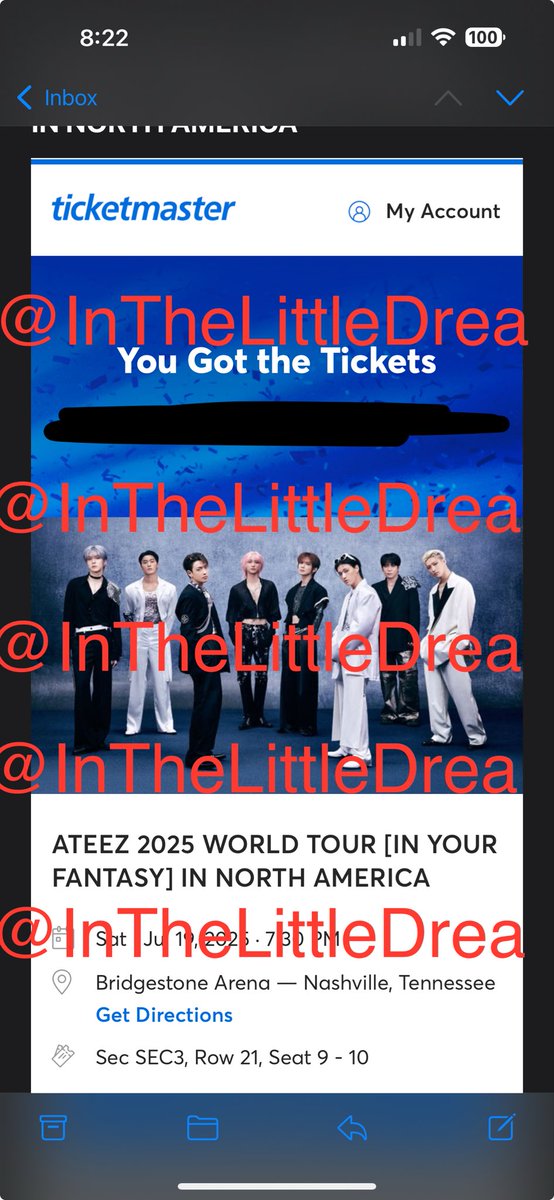 InTheLittleDrea's tweet photo. (WTS) Selling 2 ATINY  Tickets for Ateez in Nashville, Tennessee

Corner barricade

Sec 3, Row 21

DM offers . PayPal g&amp;s okay

#ATEEZ #ATEEZTour https://t.co/NoQgqQAonG