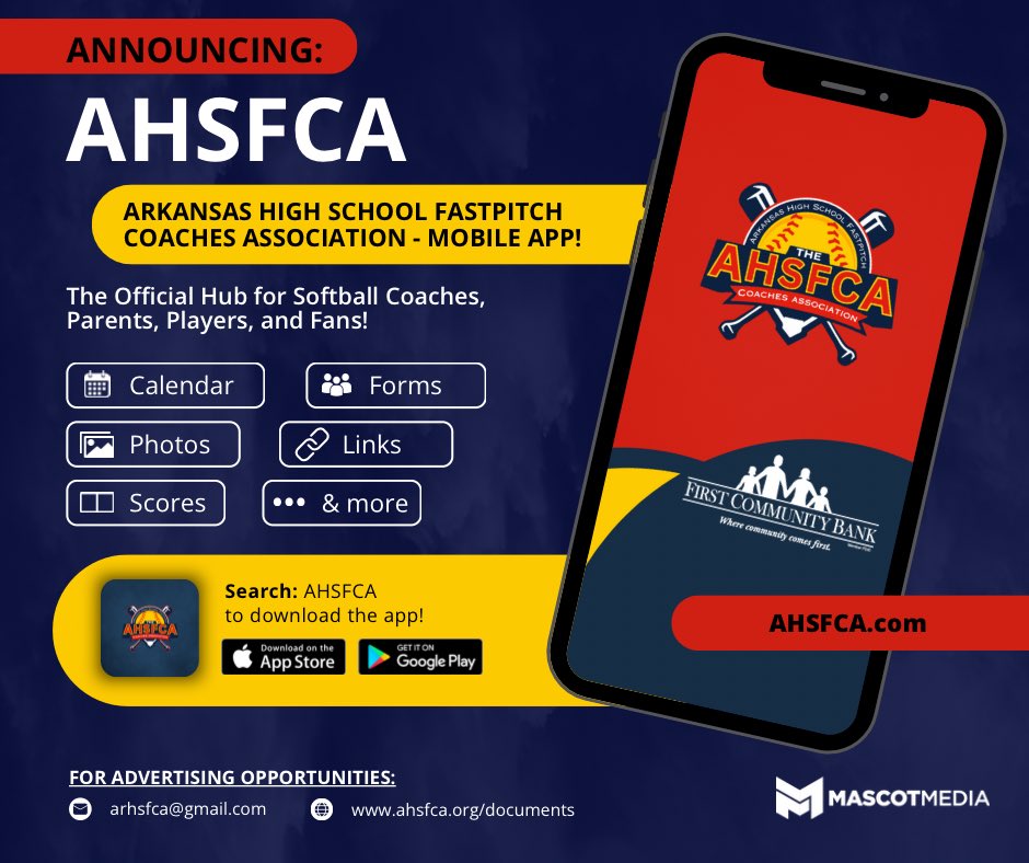 The AHSFCA App is LIVE!
Stay updated on all things Arkansas high school softball – events, sign-ups, and more!

For coaches, players, parents &amp; fans:
•Combine &amp; Showcase sign-ups
•Golf Tourney info
•Membership docs

Download today!

#AHSFCA