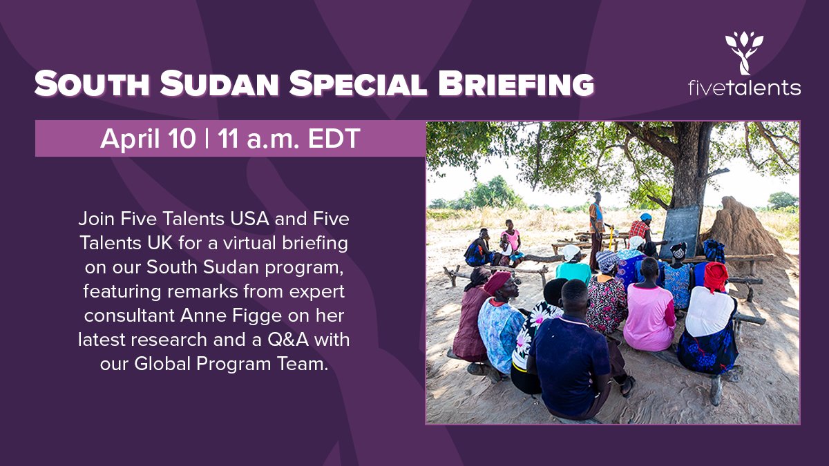 fivetalents (@fivetalents) on Twitter photo Thank you for joining us & <a href="/Five_Talents/">Five Talents UK</a> in conversation today about our #SouthSudan program! We hope you enjoyed today’s opportunity for shared learning on faith-driven approaches to community transformation as much as we did, & we look forward to continuing the conversation 💜 Thank you for joining us & <a href="/Five_Talents/">Five Talents UK</a> in conversation today about our #SouthSudan program! We hope you enjoyed today’s opportunity for shared learning on faith-driven approaches to community transformation as much as we did, & we look forward to continuing the conversation 💜