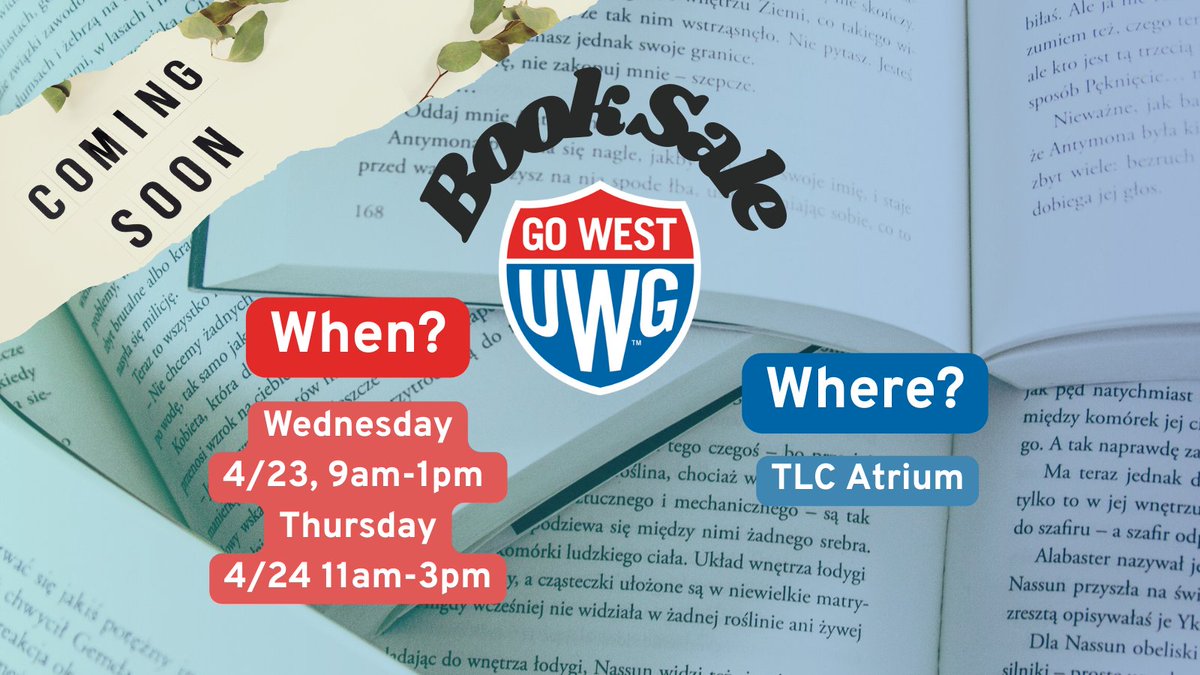 Attention bibliophiles! LURe Journal and the English Club are hosting a Book Sale on campus! We will be in the TLC Atium on Wednesday, 4/23, from 9 am to 1 pm and Thursday, 4/24, from 11 am to 3 pm. Mark your calendars!
#LURejournal #uwgenglishclub#uwgbooksale #booklovers