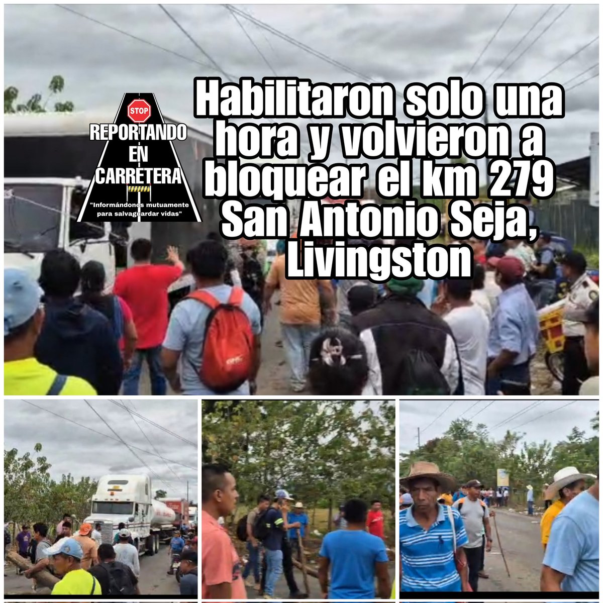 ReportandoEC's tweet photo. #Livingston #Izabal
Manifestantes que desde las 7am de ayer lunes tienen bloqueado el paso en el km279 San Antonio Sejá decidieron dejar libre la mañana de este martes durante el lapso de una hora luego de esto volvieron a bloquear el lugar por lo que la manifestación continúa. https://t.co/PuNYvg36vx