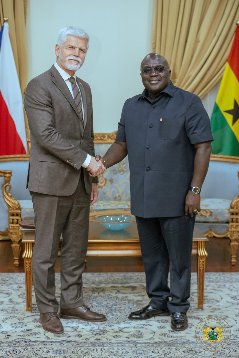 Ghana Presidency (@ghanapresidency) on Twitter photo President Petr Pavel of the Czech Republic has arrived in Accra for a 3-day State Visit.
He was welcomed at the airport by Chief of Staff Julius Debrah.
President <a href="/JDMahama/">John Dramani Mahama</a> is currently in a bilateral meeting with President Pavel and his delegation. President Petr Pavel of the Czech Republic has arrived in Accra for a 3-day State Visit.
He was welcomed at the airport by Chief of Staff Julius Debrah.
President <a href="/JDMahama/">John Dramani Mahama</a> is currently in a bilateral meeting with President Pavel and his delegation.