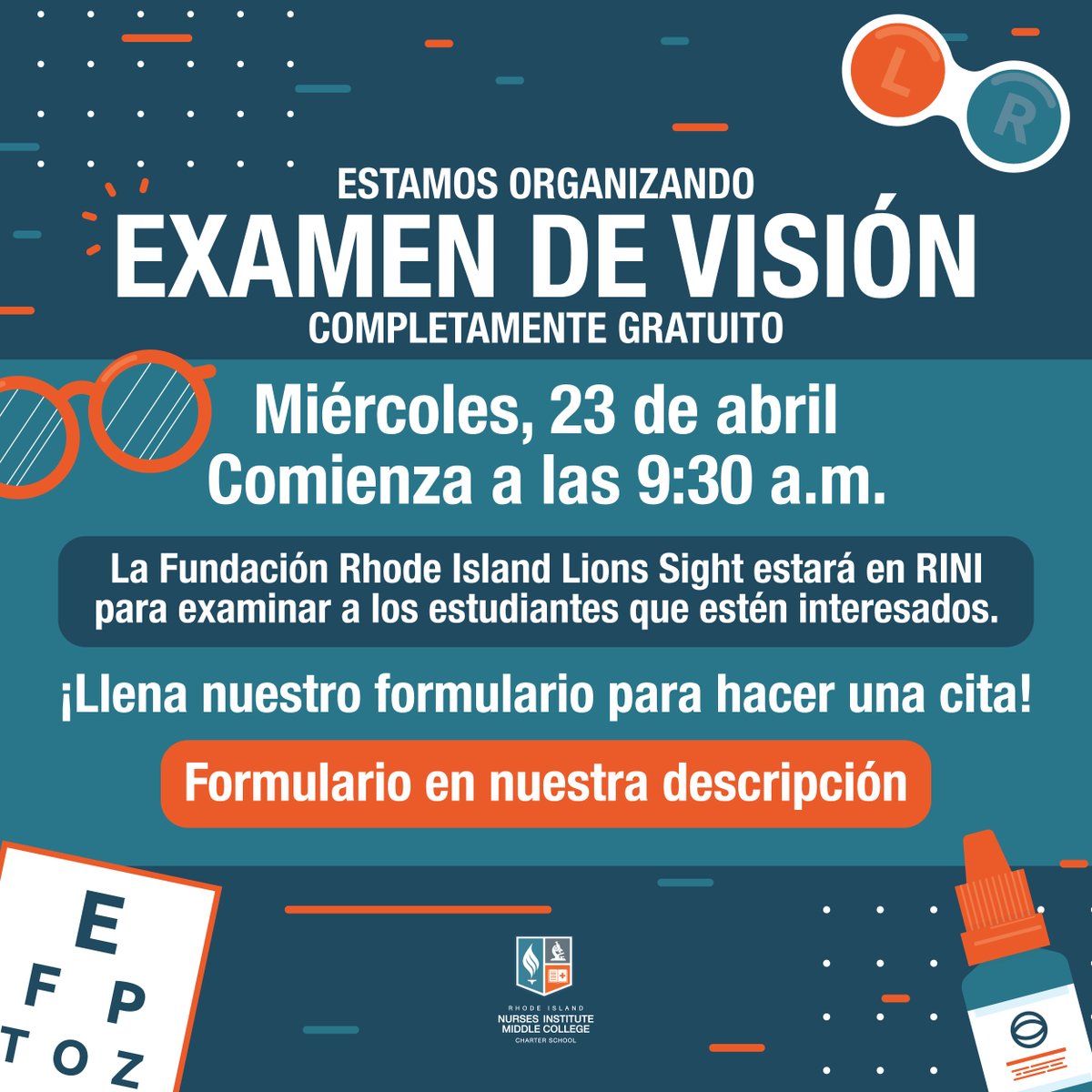 👀 Free Vision Screenings at RINI! 👀
The Rhode Island Lions Sight Foundation will be offering FREE vision screenings on April 23rd starting at 9:30 AM.
📝 Fill out the form to schedule your appointment!
#RINI #FreeVisionScreening #LionsSightFoundation #EyeHealth #HealthyEyes
