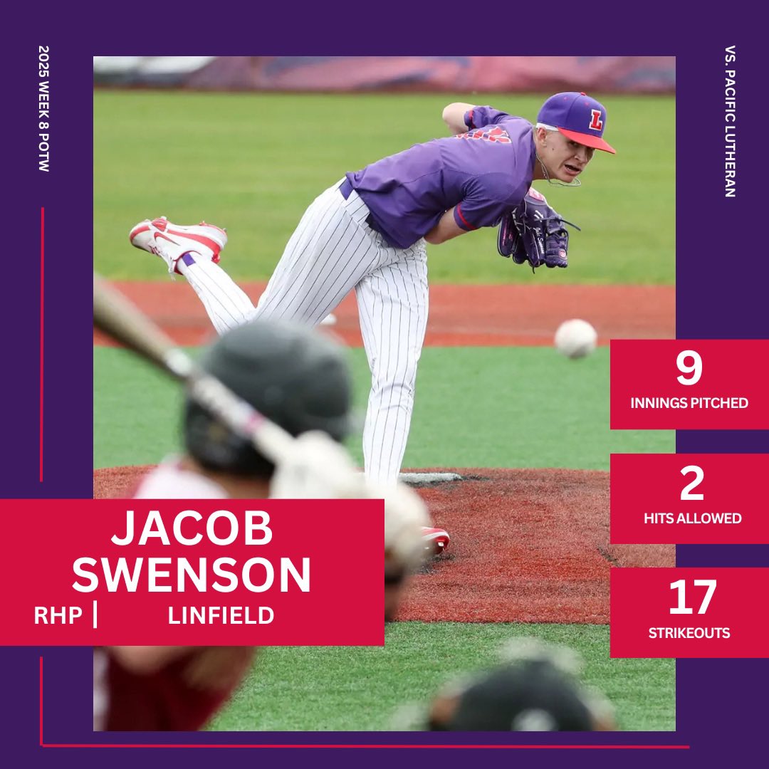 Northwest Conference Baseball Podcast (@nwcbaseballpod) on Twitter photo Domination. <a href="/jakeswens3/">Jake Swenson</a> earns Week 8 Player of the Week honors after striking out 17 Lutes across 9 innings for <a href="/linfieldbsb/">Linfield Baseball</a> . Domination. <a href="/jakeswens3/">Jake Swenson</a> earns Week 8 Player of the Week honors after striking out 17 Lutes across 9 innings for <a href="/linfieldbsb/">Linfield Baseball</a> .