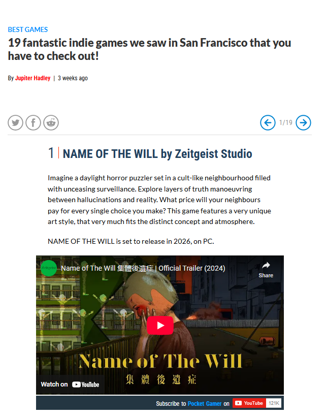 NAME OF THE WILL is listed as "19 fantastic indie games we saw in San Francisco that you have to check out!"

Thanks <a href="/PocketGamer/">Pocket Gamer</a> and <a href="/Jupiter_Hadley/">Jupiter</a> 😍 It was fun doing the Very Big Game Pitch and met some cool friends

pocketgamer.com/big-indie-pitc…

#indiegame #gamedev