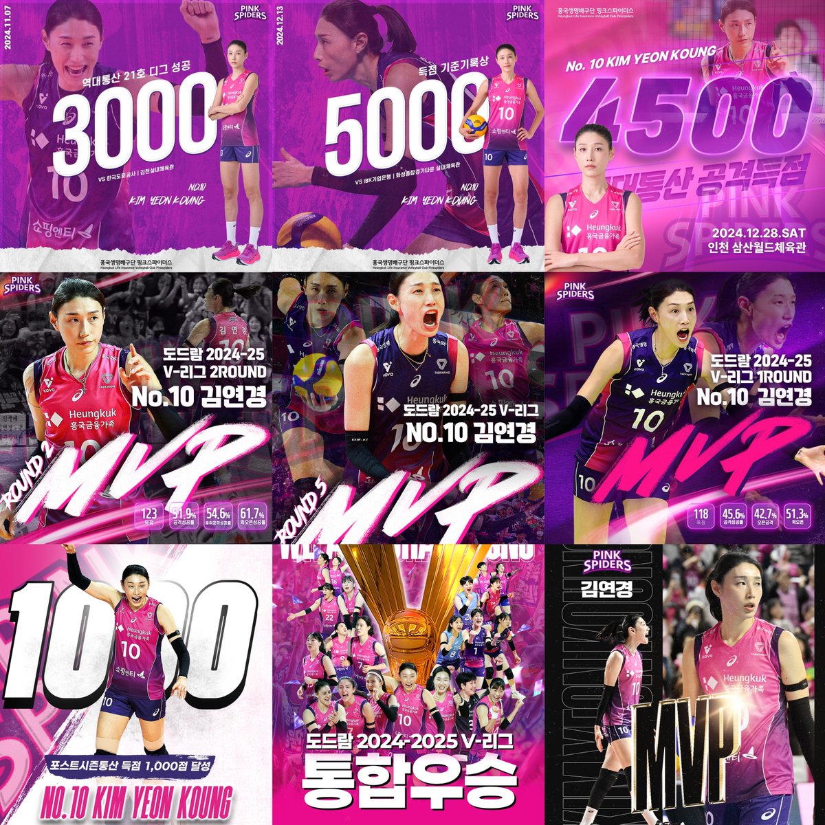 ♡ 24-25 김연경 개인기록 ♡

디그성공 3,000개 
개인통산 5,000득점
공격득점 4,500득점
👑 포스트시즌 1,000득점 (1호) 👑
포스트시즌 블로킹 성공 50개
1R, 2R, 5R 라운드MVP
👑 만장일치 챔피언결정전 MVP 👑

마지막 시즌까지 최고였어요 🥹🫶🏻