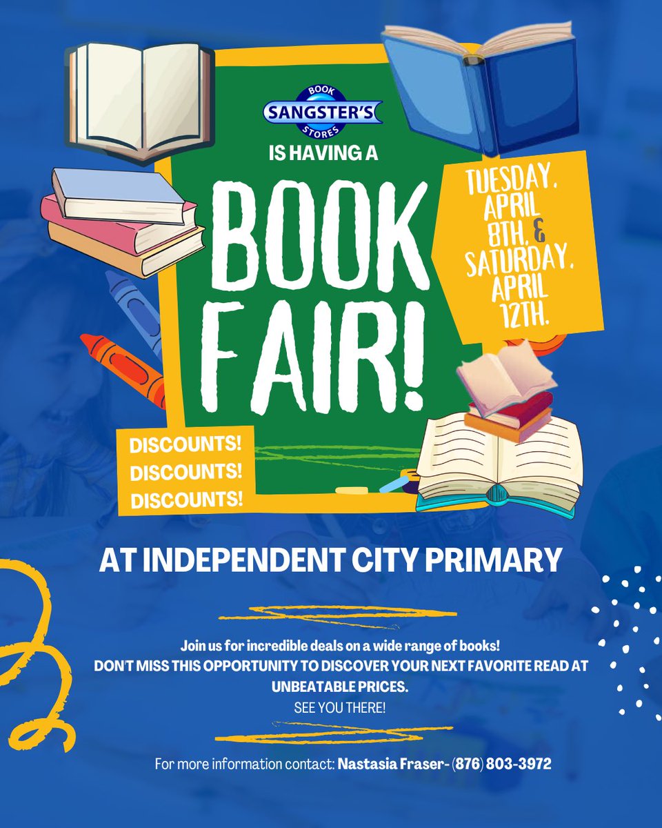 SangstersBooks's tweet image. We're Having A Book Fair 🙌📚🛒 NoHappening at Independence City Primary🚌📚 Sangster's is bringing the joy of reading to young minds—and we’ll be back this Saturday, April 12th for even more book-loving fun! #IndependenceCityPrimary #SangstersOnTheGo #BackToSchoolJamaica