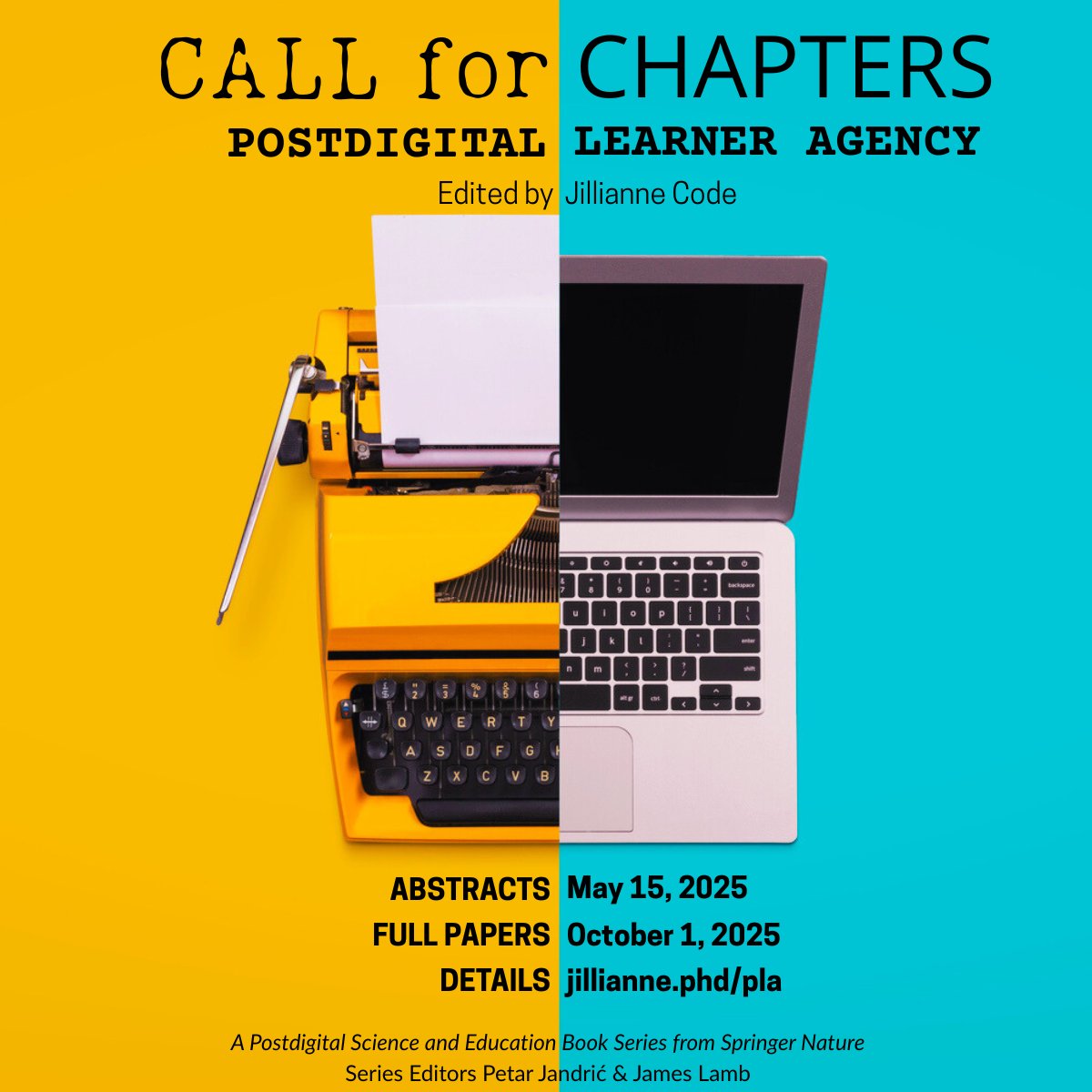jilliannec's tweet image. 📣 #CallforChapters: Postdigital Learner Agency: Navigating Hybrid and Algorithmically Mediated Education
📚 Springer | Postdigital Science &amp;amp; Education Series
✍️ Edited by @JillianneCode w Series Eds: Petar Jandrić &amp;amp; James Lamb /1

➡️jillianne.ca/pla

 #Postdigital #Agency