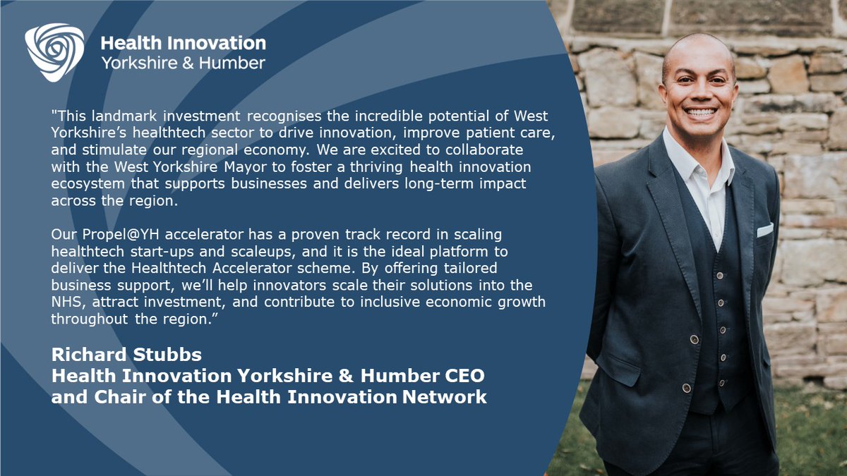 Health Innovation Yorkshire & Humber (@healthinnovyh) on Twitter photo 🚨NEWS ALERT! 🚨We are delighted to share that we have been appointed to host the West Yorkshire healthtech accelerator as part of the West Yorkshire Mayor’s Investment Zone. 1/3
Learn more➡️ healthinnovationyh.org.uk/news/health-in…
#economicgrowth #healthtech #healthaccelerator
<a href="/propelyh/">Propel@YH</a> 🚨NEWS ALERT! 🚨We are delighted to share that we have been appointed to host the West Yorkshire healthtech accelerator as part of the West Yorkshire Mayor’s Investment Zone. 1/3
Learn more➡️ healthinnovationyh.org.uk/news/health-in…
#economicgrowth #healthtech #healthaccelerator
<a href="/propelyh/">Propel@YH</a>