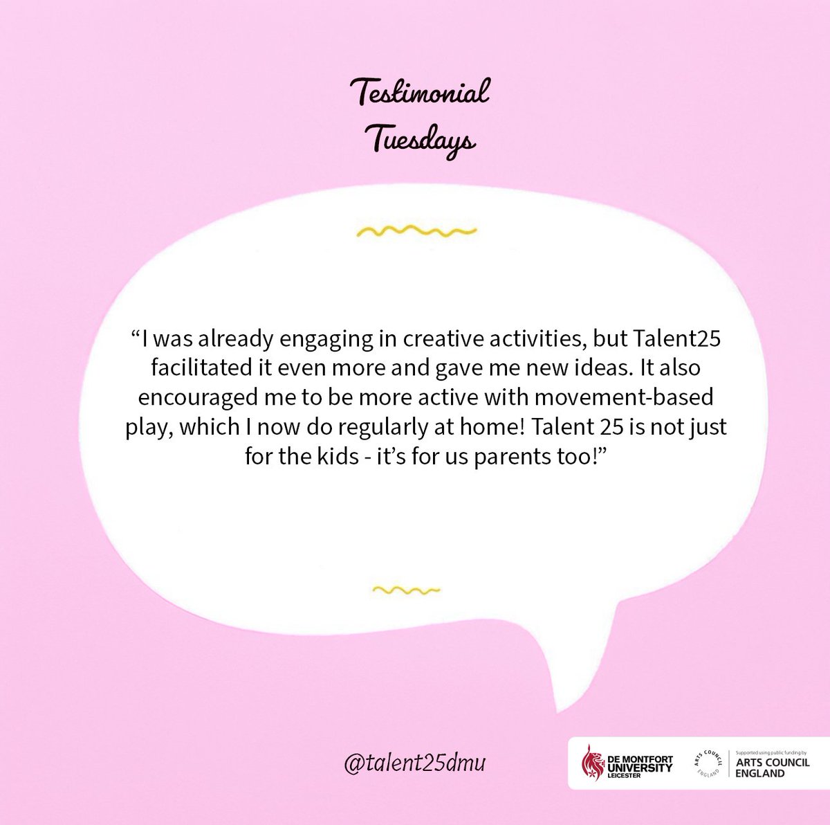 Hear more from our amazing parent participants as they share inspiring and honest stories about the positive impact our sessions are making together. ✨

#Talent25DMU #TestimonialTuesday #DMUResearch #WeAreTalent25 #T25Artists #AspireCreativity #ResearchProgramme