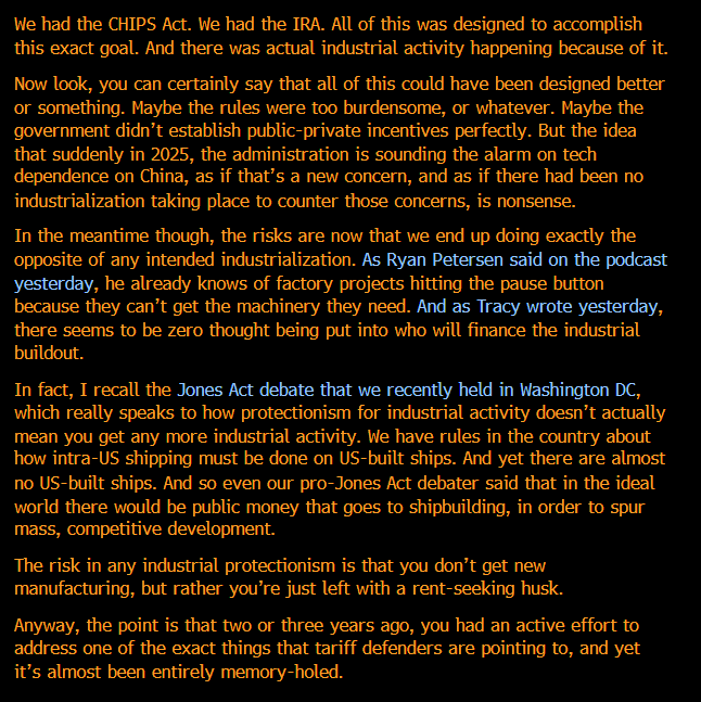 THE WORST DEFENSE OF THE TRUMP TARIFFS

In today's Odd Lots newsletter, I wrote about how there are so many different arguments being put forth to explain or defend the tariffs. But the stuff about countering China's strategic tech dominance has to be the most egregiously bad.