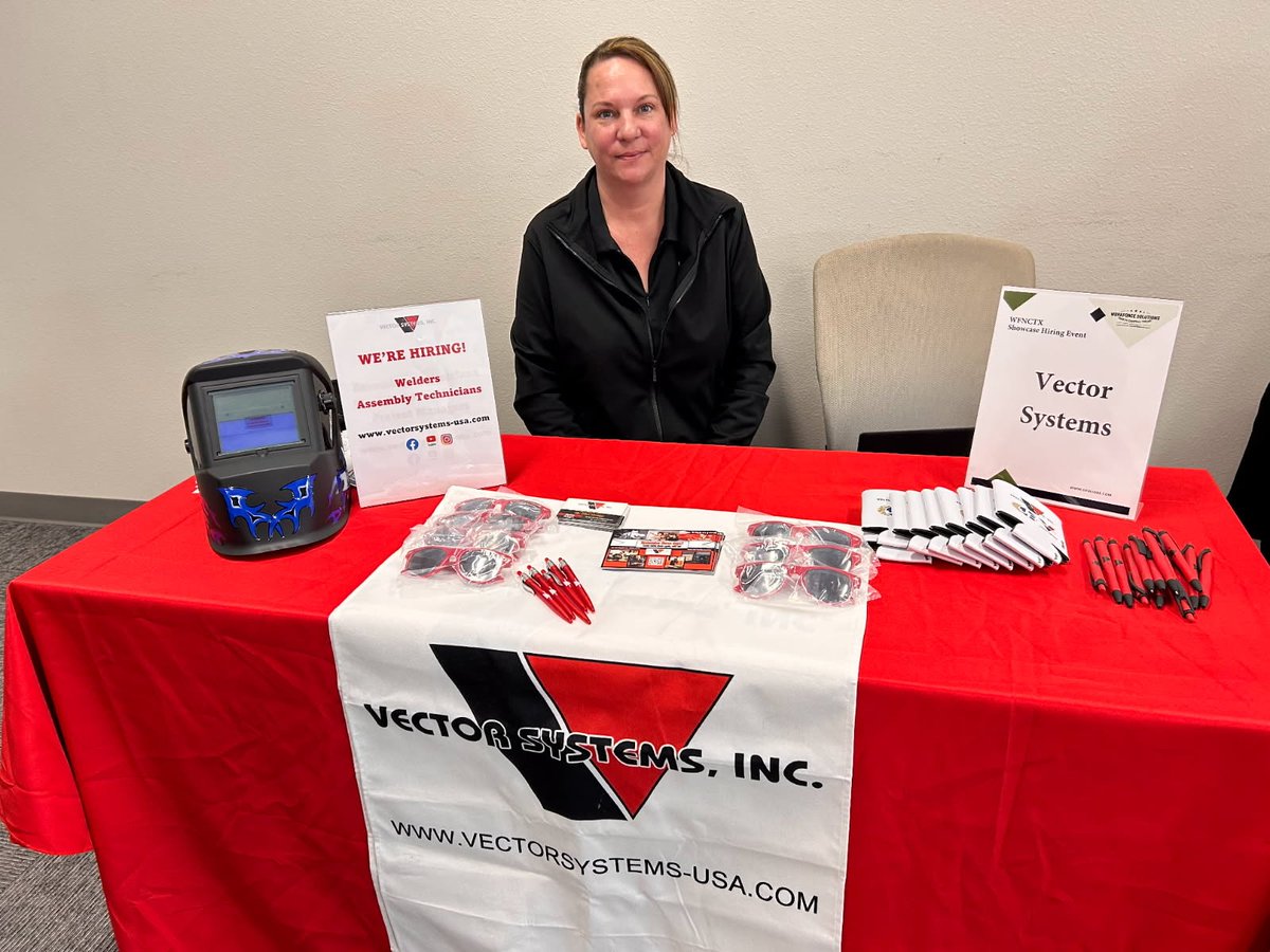 VectorSystemsUS's tweet image. Join the #vectorsystemsusa team!  Stop by the booth at Workforce Solutions of North Central Texas and visit with our amazing Renae.  Discuss your future and what you can achieve with Vector Systems, INC.