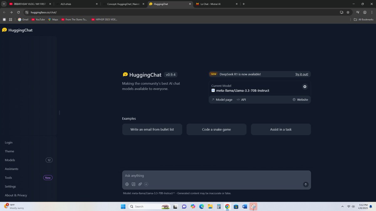 WachiraNyakio8's tweet photo. Week 4 day 2: #alxaistarterkit Got to use Powerful Open Source and Proprietary Large Language Models like le chat, hagging chat, and groq chat For Free to try out various tasks.#alx #alxafrica #alxai https://t.co/aDZs9laEu0
