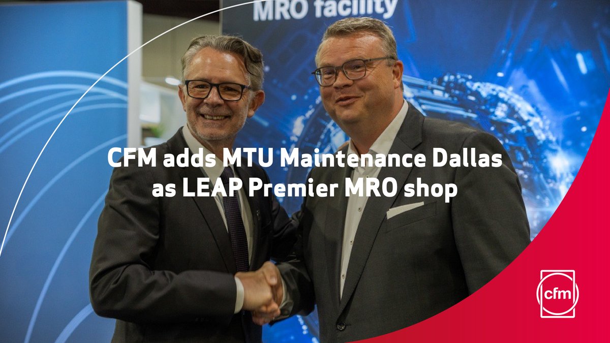 CFM_engines's tweet photo. [News Release] Today at #MROAM, CFM International and MTU Maintenance announced the addition of MTU Maintenance Dallas as a Premier MRO shop for the overhaul and repair of #CFMLEAP engines.
Read more ➡️ https://t.co/ZxyqyxJv2n
@AviationWeekMRO #AvMRO #LEAPPremierMRO https://t.co/p7MvxoELDt