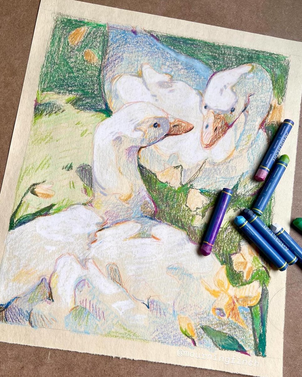 MourningFinch's tweet photo. Trying some oil pastels with a cute little goose drawing
.
.
.
#drawing #goose #oilpasteldrawing #oilpastelpainting #cozy #cottagecoreaesthetic #illustration #traditionalarts https://t.co/DSZkWZFlYe