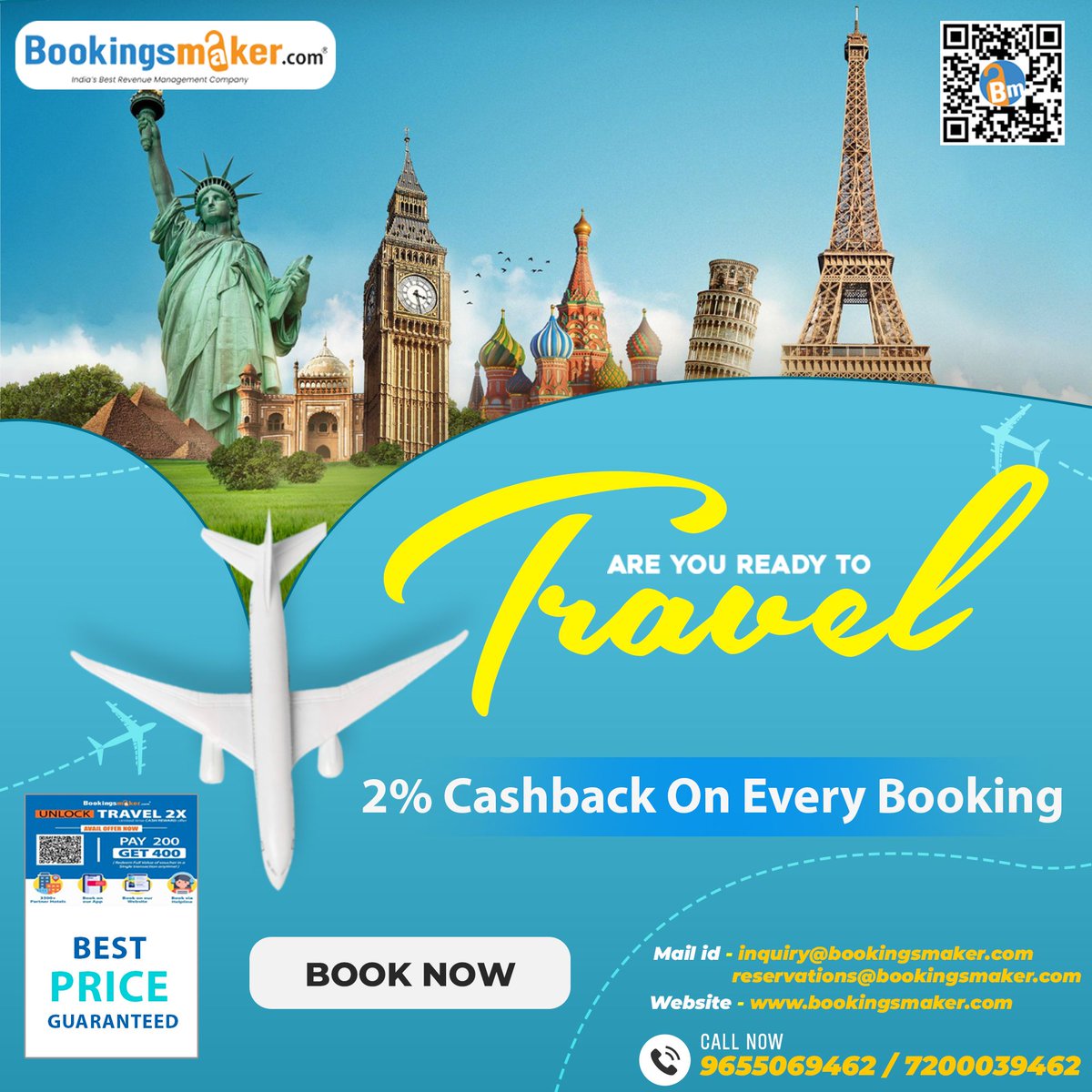 Bookingsmaker's tweet photo. It's Time To Travel Explore The World.. Limited time offer - Upto 40% discount on the booking value.

#trending #news #newsupdate #pondicherry #puducherry #hotel #hotelbooking #bookingsmaker #bm #ynotmedia #travel #vacation #busbooking #booking #ticketbooking https://t.co/3wLF4xM1AS