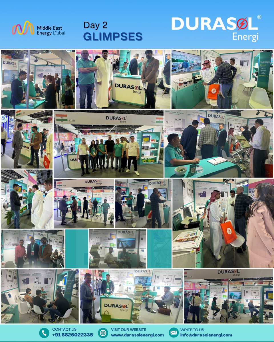 intelenergi6616's tweet photo. Day 2 at #MiddleEastEnergy Dubai was a success! ⚡
Great interactions &amp; innovative solar solutions on display at the DURASOL Energi booth! ☀️
📞 +91 8826022335
🌐 https://t.co/vsvAUKQVOd
📧 info@durasolenergi.com

#Solar #CleanEnergy #Durasol #GreenTech #Renewables https://t.co/8L3cwNV3mZ