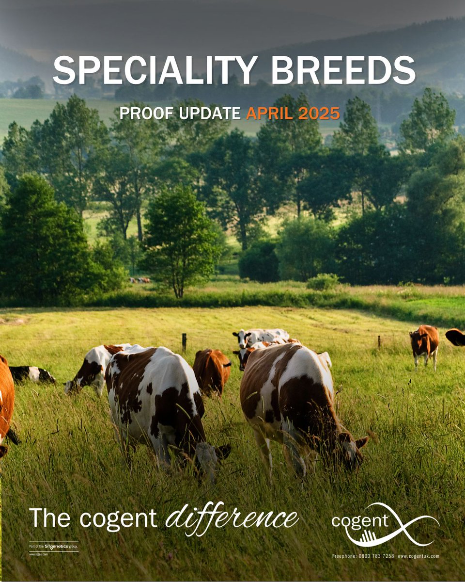 What a Proof Run for Speciality Breeds!

From top Friesians to the #1 Healthy Cow Jersey and #2 PLI Montbeliarde, Cogent delivers across the board.

Full breakdown now on our blog cogentuk.com/news/outstandi…

#TheCogentDifference #ProofUpdate #SpecialityBreeds