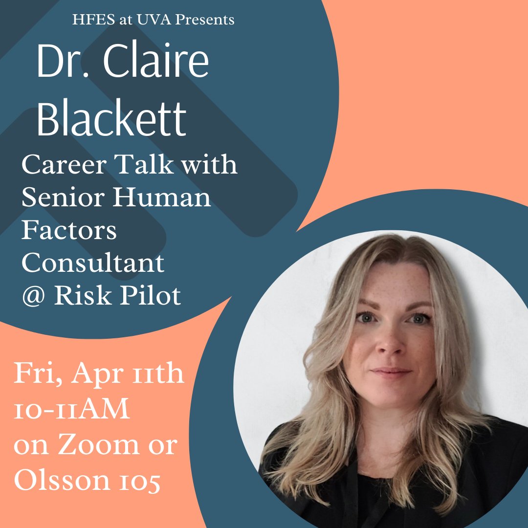 Join us for a virtual career talk with Dr. Claire Blackett, Senior Human Factors Consultant from Risk Pilot in Sweden!

Please message us for the link.