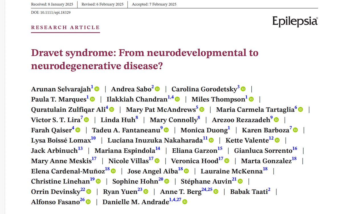 Parkinsonism is common in adults with #DravetSyndrome, in addition over 10% screen positive for #dementia. We need to better understand this "not-only pediatric" disease. pubmed.ncbi.nlm.nih.gov/40034086/