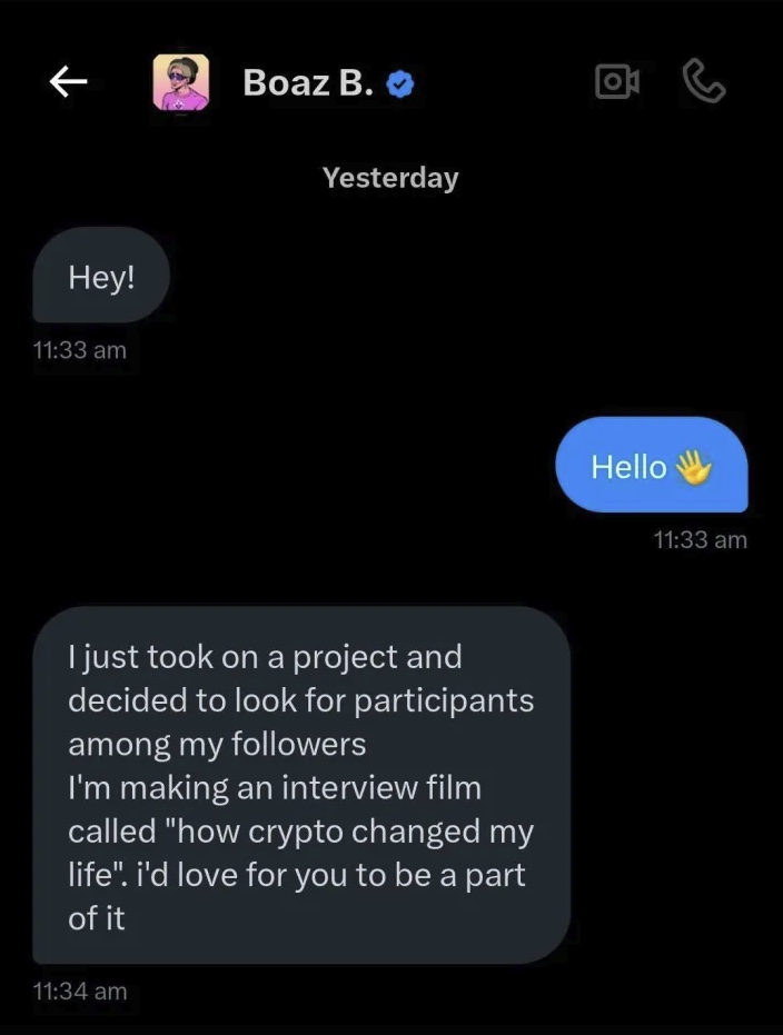SCATDAO's tweet photo. GM #Cardano

Wanted to give a heads up of a potential scam. This account by @BoazB5475 was hacked and sending a malicious link. 

I just received the exact same message from @verybullishADA. Perhaps its a coincidence?  Please proceed with caution https://t.co/aZZcLtCRfw