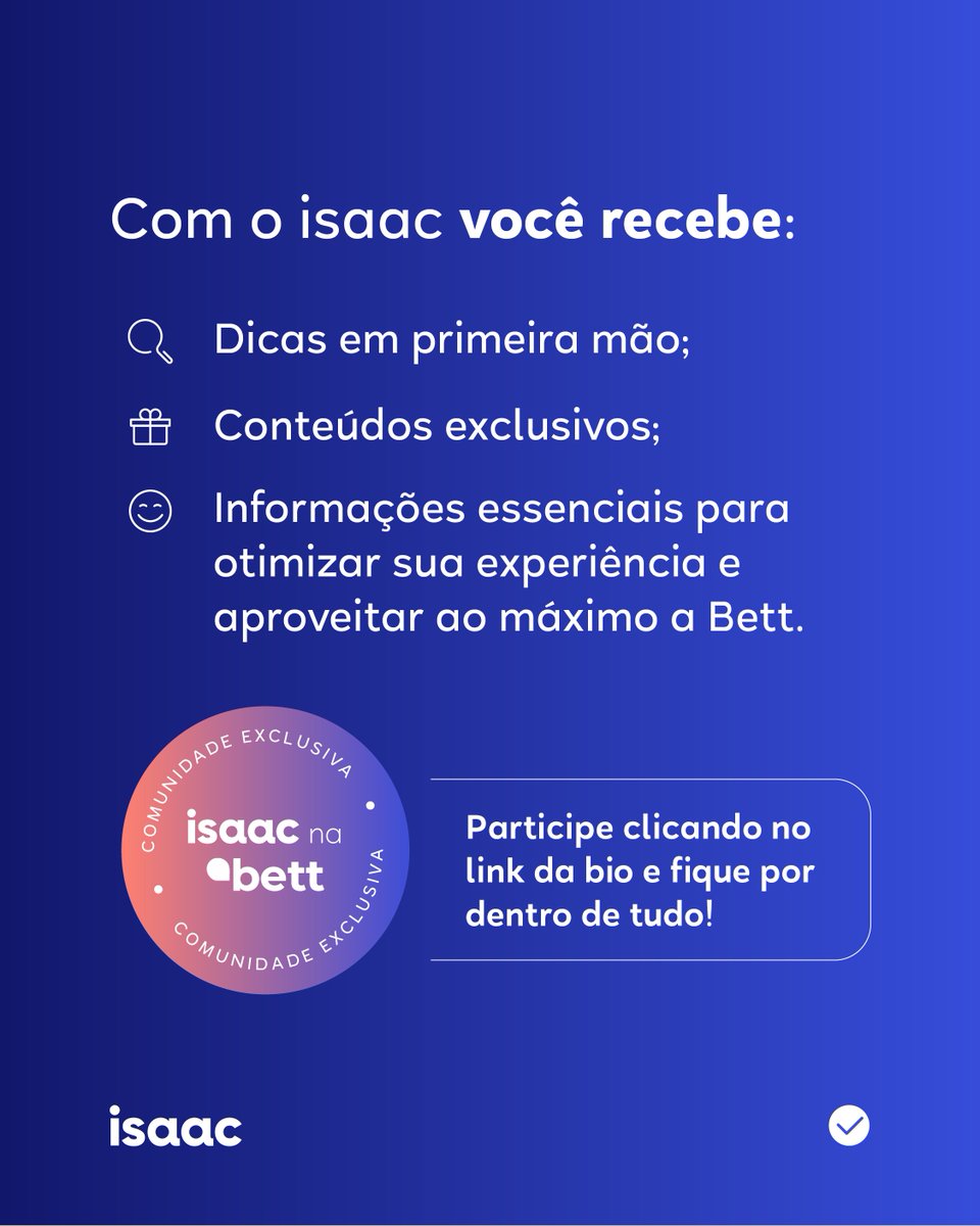 isaaceducacao's tweet photo. Criamos uma comunidade exclusiva para atualizar as instituições de ensino sobre tudo o que acontece na maior feira de educação do país: a Bett Brasil 2025.

Entre agora e garanta seu acesso às atualizações mais quentes da Bett! 💙 Te esperamos aqui:
https://t.co/Mrgo9mNpbr https://t.co/7523CCzCIE