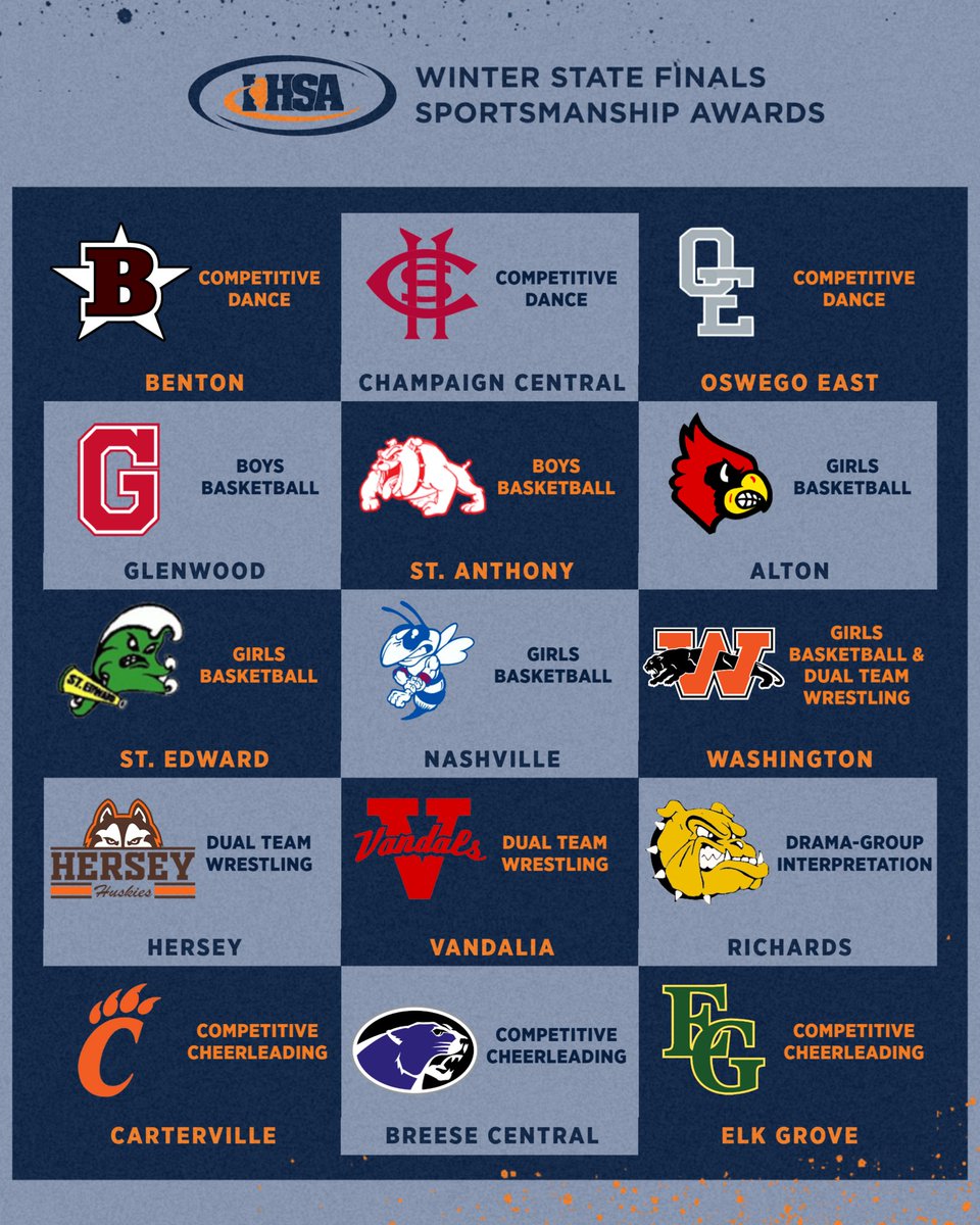 IHSAddATude's tweet image. It’s Add A. Tuesday! Congratulations to the recipients of the @IHSA_IL Winter State Finals Team Sportsmanship Awards!