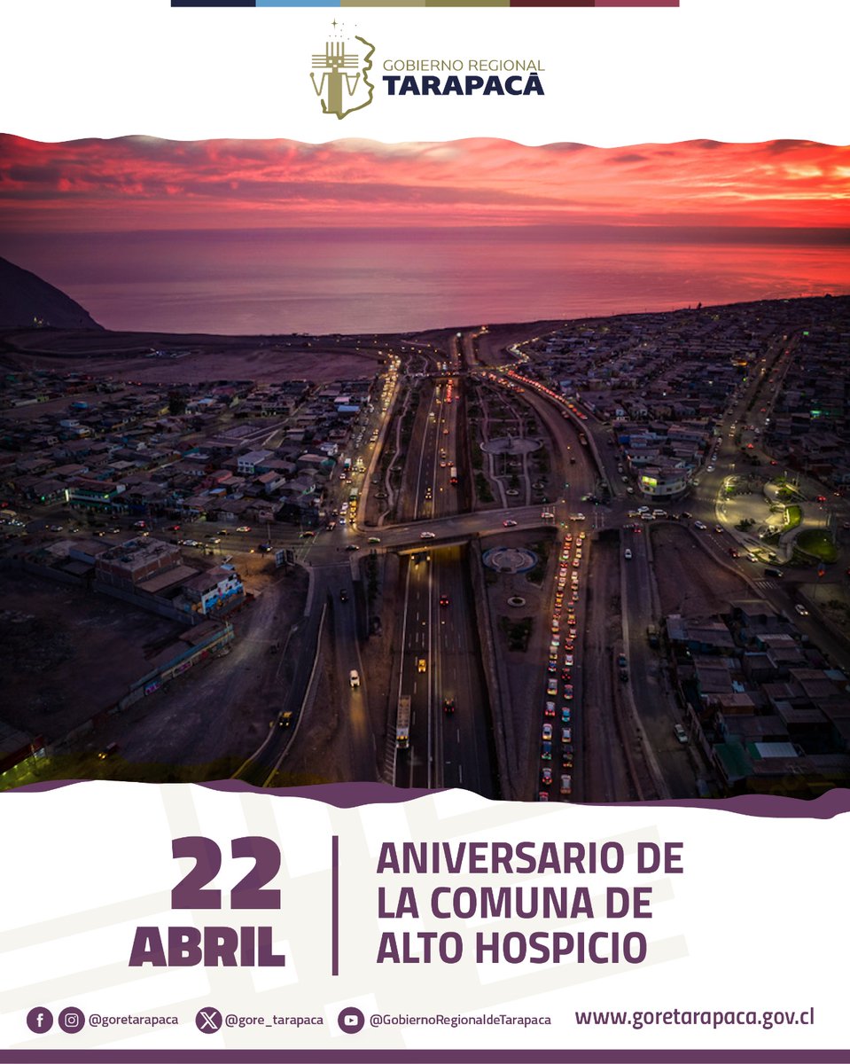 #Aniversario🎉

Hoy saludamos a las y los vecinos de #AltoHospicio, al alcalde y al municipio, en el aniversario número 21 de la comuna más joven de #Tarapacá. El #EquipoGore hoy destaca el aporte de aquellos que forjaron el nacimiento de este territorio multicultural. 👏🏼👏🏼👏🏼
